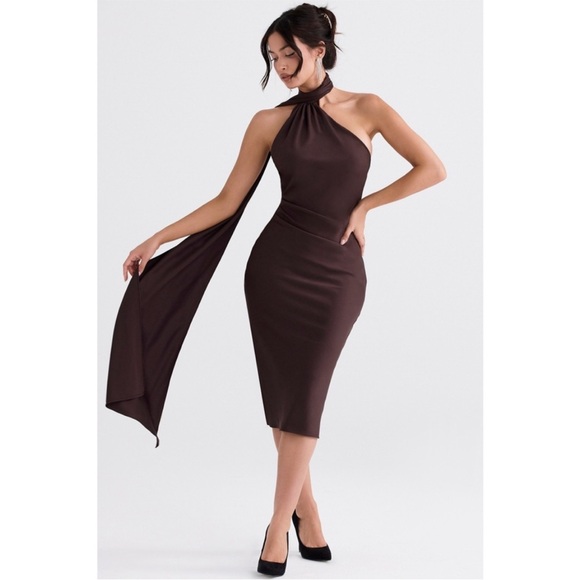 NEW House of CB Angelina Dress Chocolate Brown Large